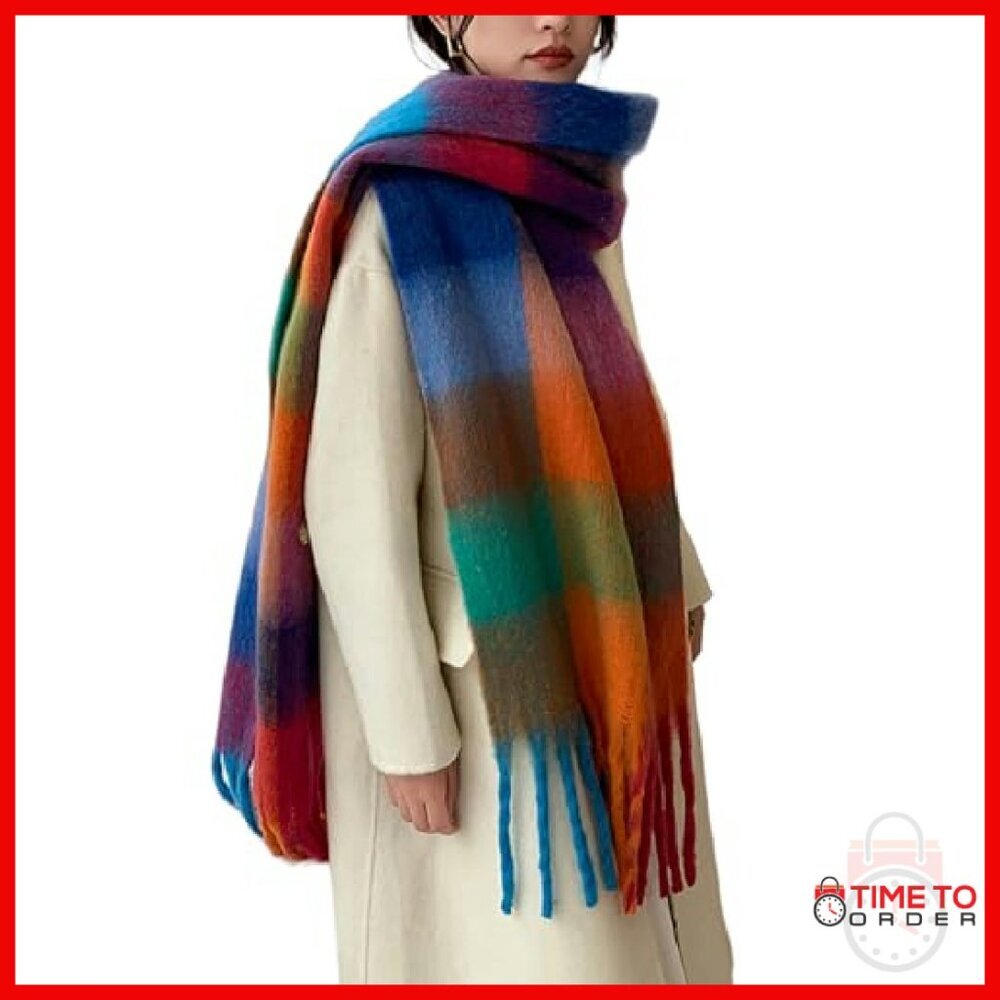 Extra Large Thick Winter Scarf Shawl Blanket Wrap Soft Warm Plaid - Picture 2 of 8